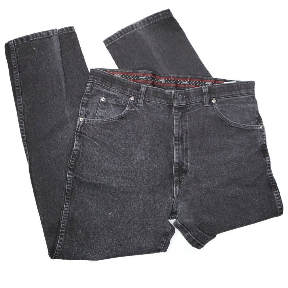 Wrangler Mens Jeans Faded Black Denim Cotton Spandex Casual Zip Fly READ
